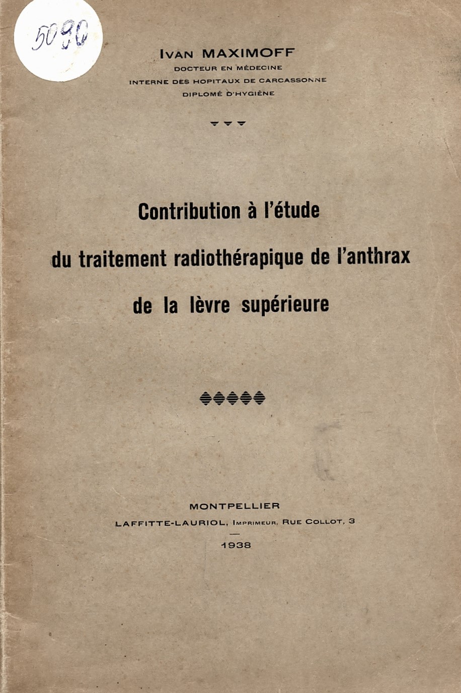  Contribution a l' etudedu traitement radioterapique de l'antrax de la levre superieure.
