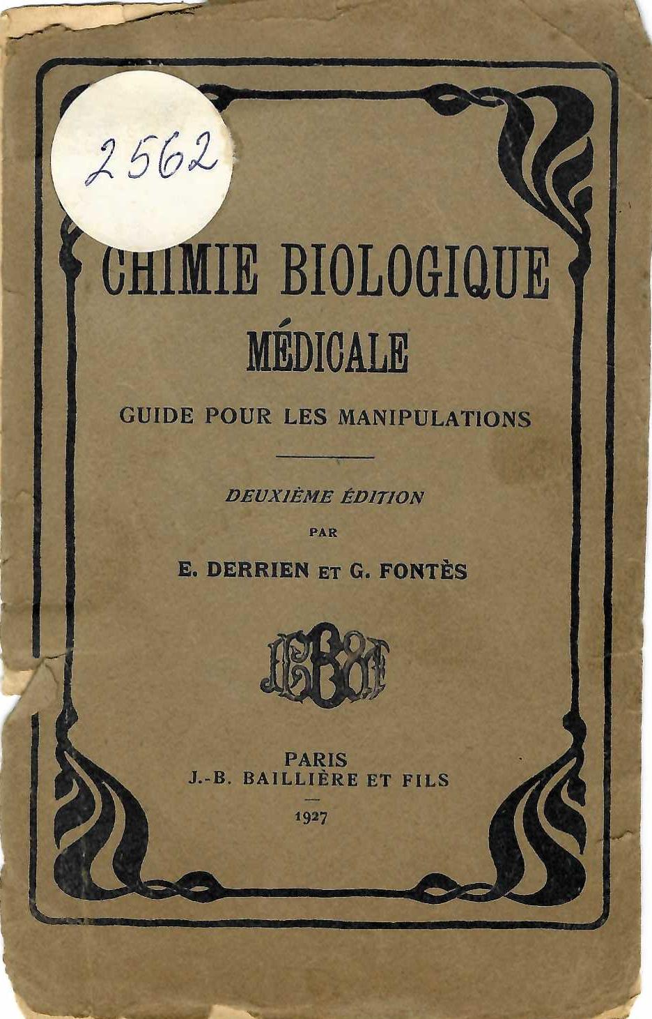  Chimie biologique medicale    инв. № 2562