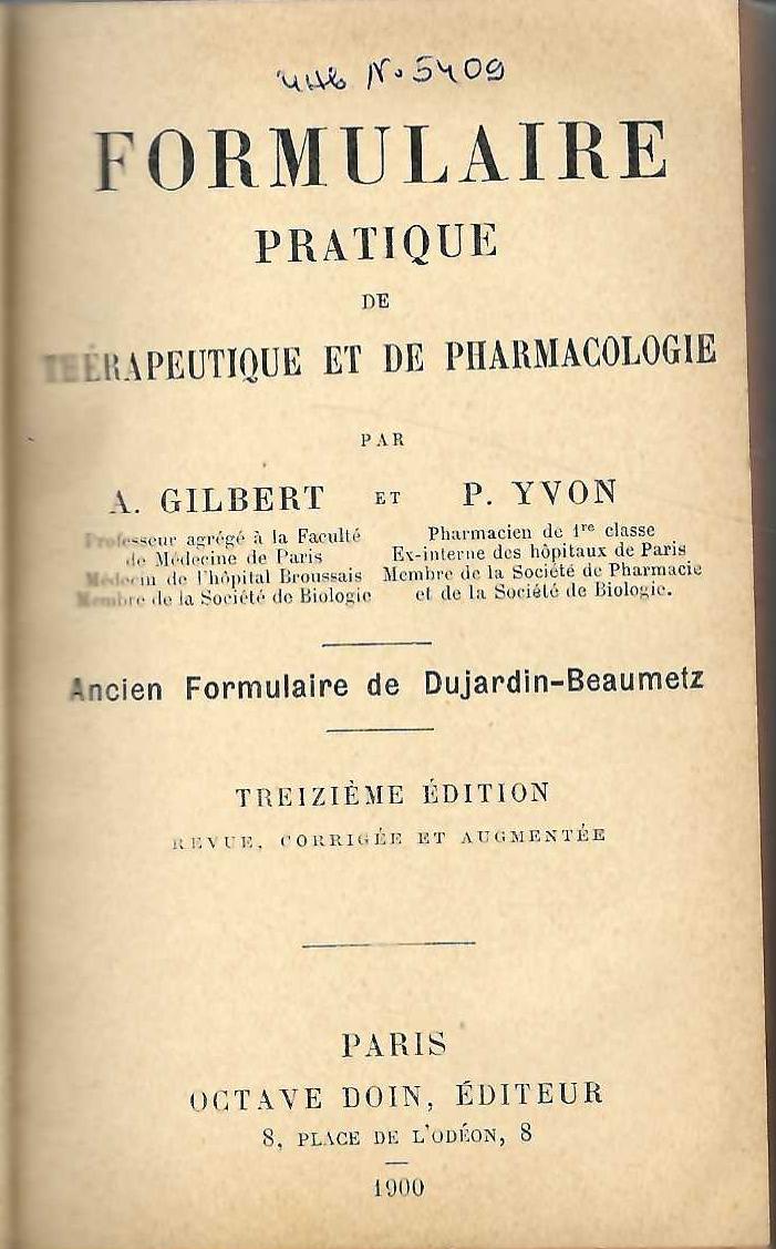   Formulaire pratique de therapeutique et de pharmacologie