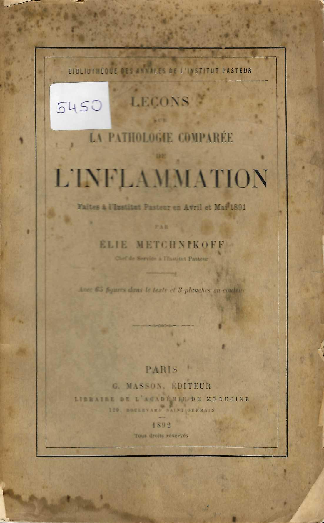  Lecons sur la pathologie comparee de l'inflammation